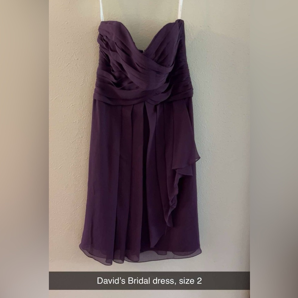 David's Bridal Purple Asymmetrical Ruched Strapless Dress